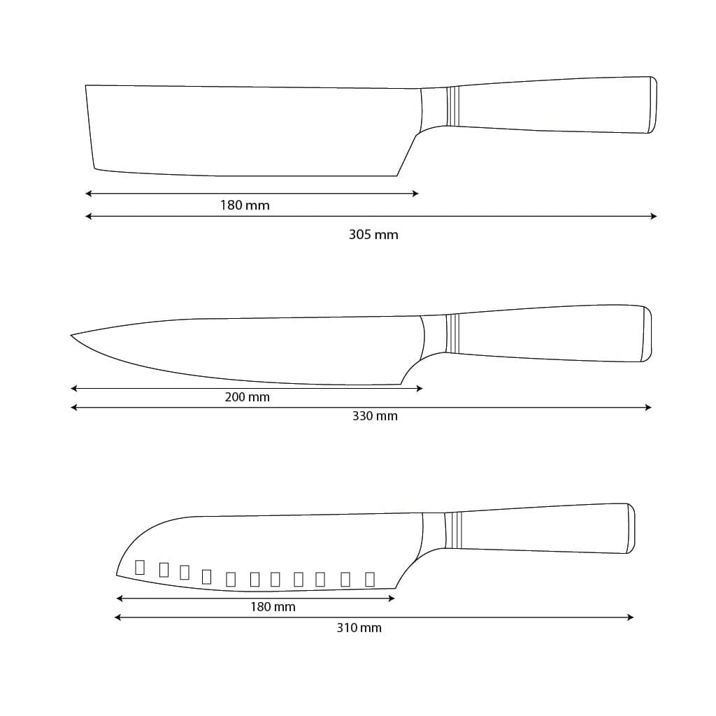 Shinrai Knives – Micarta Jewels 3-teiliges Messerset – Kochmesser + Nakiri + Santoku