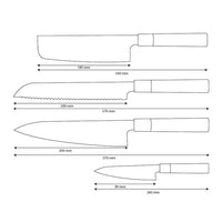 Shinrai Knives – Takumi Kaza 4-teiliges Damastmesser-Set – Kochmesser + Brotmesser + Nakiri + Schälmesser