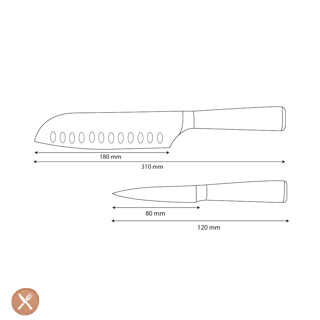 Shinrai Knives – 2-teiliges Messerset mit Damaszener-Print – Santoku + Schälmesser