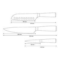 Shinrai Knives – 3-teiliges Messerset mit Damaszener-Print und Epoxid-Saphir – Kochmesser + Santoku + Schälmesser