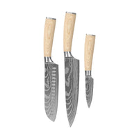 Shinrai Knives - Akari Damast-Optik 3-teiliges Set - Kochmesser + Santoku + Schälmesser