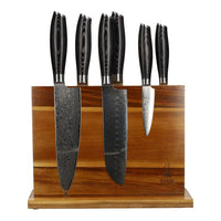 Damast Pakka Wood 6-delige Messenset + Magnetisch Messenblok Dubbelzijdig Messenset met blok Shinrai Knives