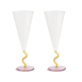 &Klevering - Flöte Curve Karamell 2er Set &Klevering - Flute curve karamel set van 2 Champagne glazen &Klevering