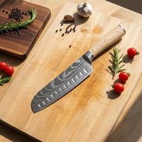 Shinrai Knives - Akari Damascus Print 6-delige Messenset + Messenmagneet Muurstrip - Esdoornhout Messenset met blok Shinrai Knives