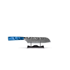 Shinrai Knives - Damascus Print Epoxy Saphir Santokumesser 13 cm Shinrai Knives - Damascus Print Epoxy Sapphire Santoku mes 13 cm Santokumes Shinrai Knives