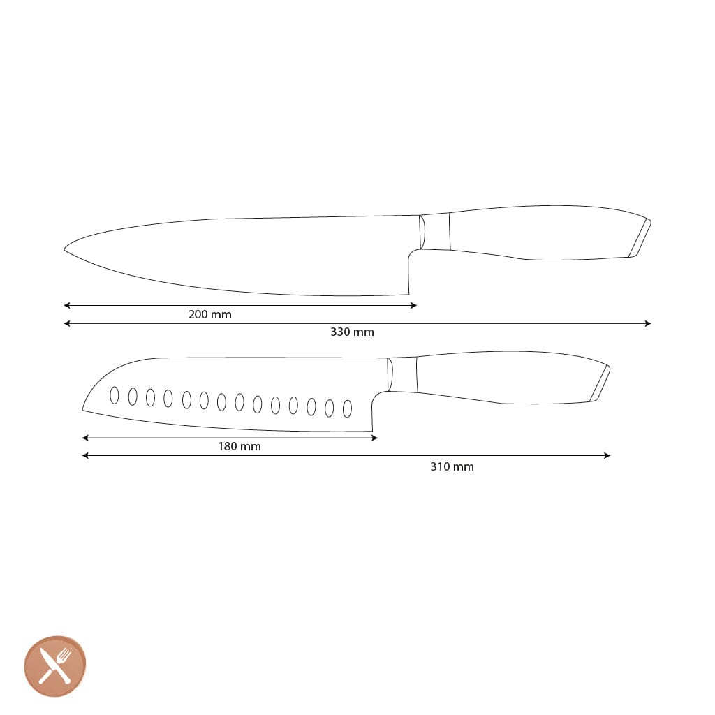 Couteaux Shinrai - Ensemble de couteaux 2 pièces Damask Pakka Wood - Couteau de chef + couteau Santoku Ensemble de couteaux Couteaux Shinrai