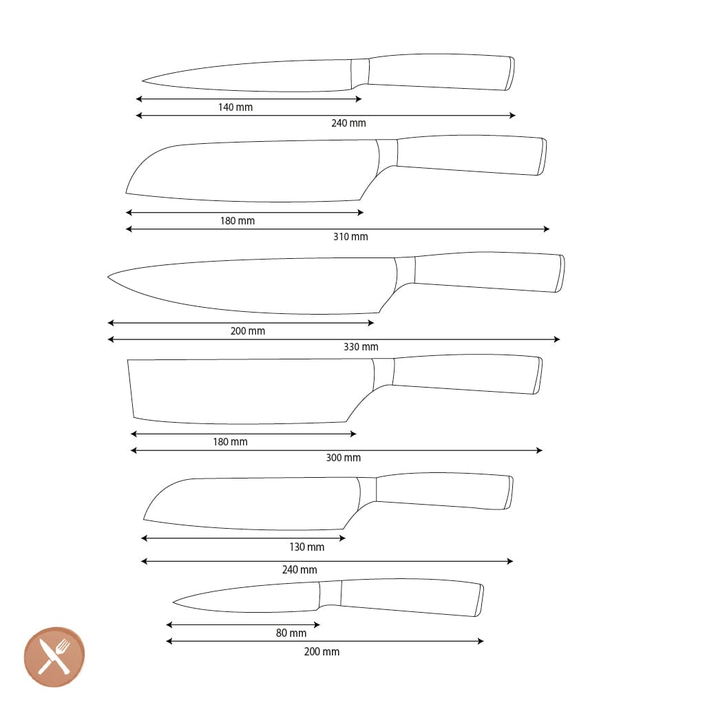 Shinrai Knives - Hammered RVS 6-delige Messenset Messenset Shinrai Knives