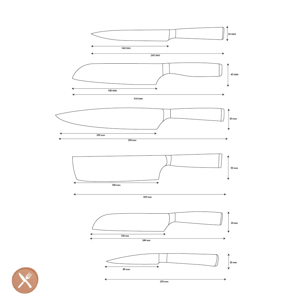 Shinrai Knives - Hammered RVS 6-delige Messenset Messenset Shinrai Knives