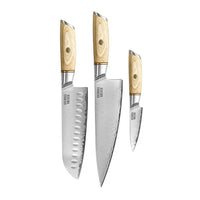 Couteaux Shinrai - Coffret 3 pièces Hikari Damascus - Couteau de chef + Santoku + Couteau d'office Coffret de couteaux Couteaux Shinrai
