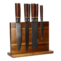 Shinrai Knives - Micarta Jewels 7-delige Damascus Messenset + Magnetisch Messenblok Dubbelzijdig Messenset met blok Shinrai Knives