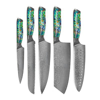 Shinrai Knives - Parelmoer Jewels 5-delige Messenset + Messenblok Stans Messenset met blok Shinrai Knives