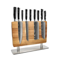 Shinrai Knives - Ensemble de 9 couteaux en onyx imprimé Damas + poinçon bloc à couteaux