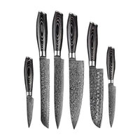 Damast Pakka Wood Series - 6-delige messenset + Acacia houder dubbelzijdig Shinrai Japan