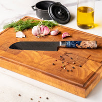 Epoxy Sapphire 6-delige Damascus Messenset + Acacia houder 1 Shinrai Japan