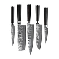 Hammered Damast BR 5-delige Damascus Messenset + Acacia houder enkelzijdig Messensets Shinrai Japan