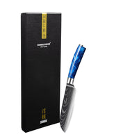 Japanse Damascus Epoxy Sapphire Print Series - Klein Santoku mes (13cm) Keukenmessen Shinrai Japan