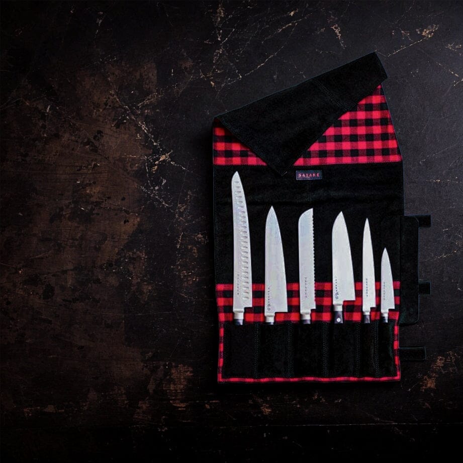 Satake Messenrol in suède voor 6 messen Messentassen Satake