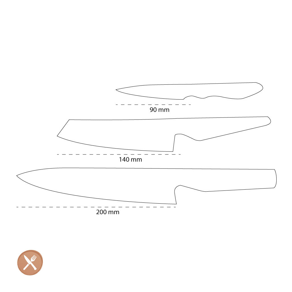 Global - G-2538 Kochmesser + Gemüsemesser + Büromesser