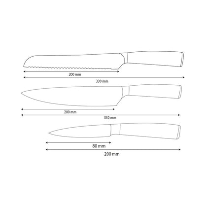 Shinrai Knives – 3-teiliges Messerset aus gehämmertem Edelstahl – Kochmesser + Brotmesser + Schälmesser