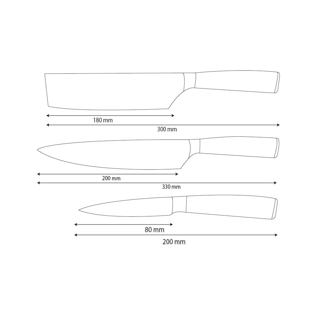 Shinrai Knives – 3-teiliges Messerset aus gehämmertem Edelstahl – Kochmesser + Nakiri + Schälmesser