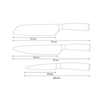 Shinrai Knives – 3-teiliges Messerset aus gehämmertem Edelstahl – Kochmesser + Santoku + Schälmesser
