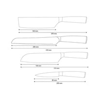 Shinrai Knives - 4-teiliges Messerset aus gehämmertem Edelstahl - Santoku + Brotmesser + Nakiri + Schälmesser