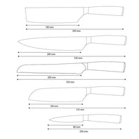 Shinrai Knives – 5-teiliges Messerset aus gehämmertem Edelstahl – Kochmesser + Brotmesser + Nakiri + Santoku + Schälmesser