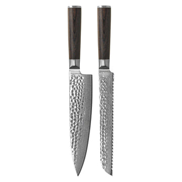 Shinrai Knives - Hammered Damask BR 2-teiliges Messerset - Kochmesser + Brotmesser