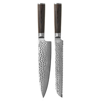 Shinrai Knives - Hammered Damask BR 2-teiliges Messerset - Kochmesser + Brotmesser