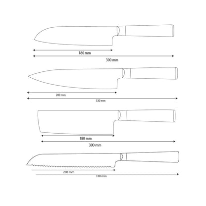 Shinrai Knives - Hammered Damask BR 4-teiliges Messerset - Kochmesser + Nakiri + Santoku + Brotmesser