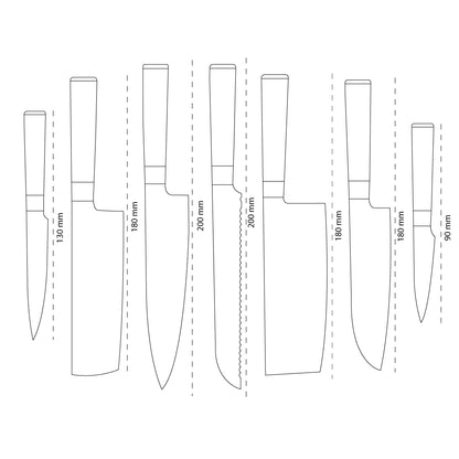 Shinrai Knives - Hammered Damask BR 7-teiliges Messerset