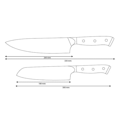 Shinrai Knives - Eclipse 2-teiliges Damastmesser-Set - Kochmesser + Santokumesser