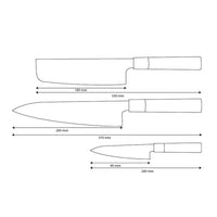 Shinrai Knives – Takumi Kaza 3-teiliges Damastmesser-Set – Kochmesser + Nakiri + Schälmesser