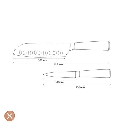 Couteaux Shinrai - Ensemble de 2 couteaux imprimés Damas - Santoku + couteau d&#39;office