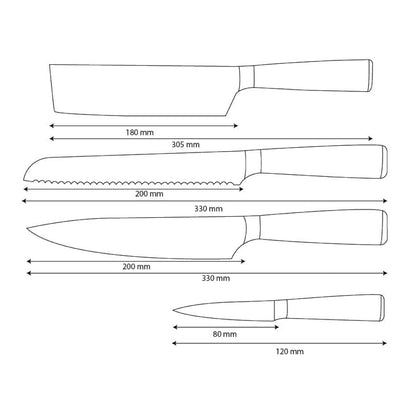 Shinrai Knives - Damascus Print 4-teiliges Messerset - Kochmesser + Brotmesser + Nakiri + Schälmesser