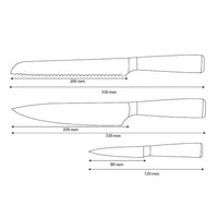 Shinrai Knives – 3-teiliges Messerset mit Damaszener-Print und Epoxid-Saphir – Kochmesser + Brotmesser + Schälmesser