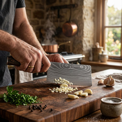 Shinrai Knives - Couteau de chef chinois imprimé Damas 18 cm