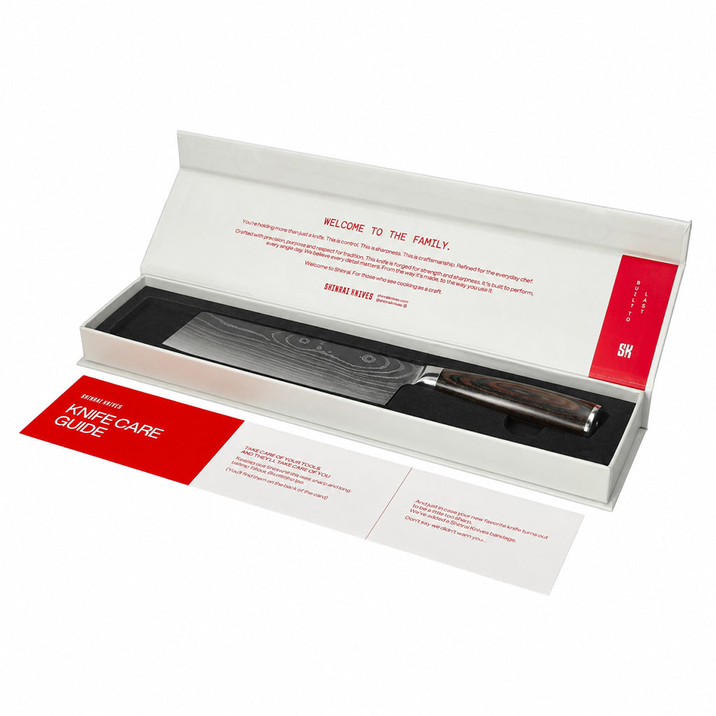 Shinrai Knives - Couteau de chef chinois imprimé Damas 18 cm