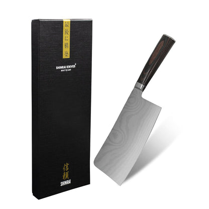 Shinrai Knives - Couteau de chef chinois imprimé Damas 18 cm