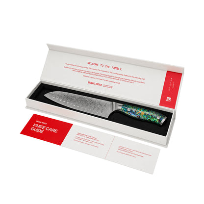 Shinrai Knives - Mother of Pearl Jewels 2-teiliges Damascus Messerset - Kochmesser + Santokumesser