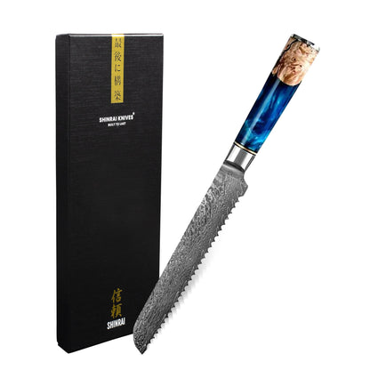 Shinrai Knives - Epoxy Sapphire Damascus Brotmesser 20 cm
