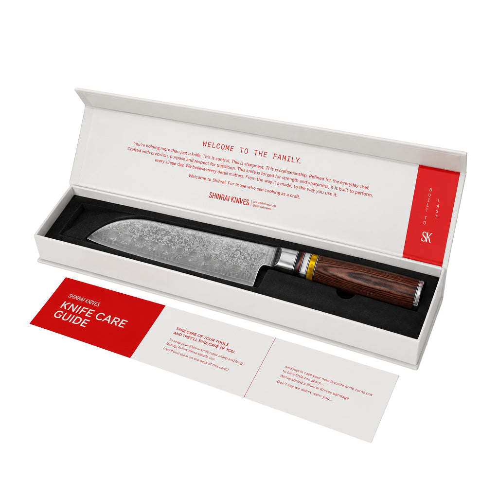 Shinrai Knives – Micarta Jewels 2-teiliges Damastmesser-Set – Kochmesser + Santoku