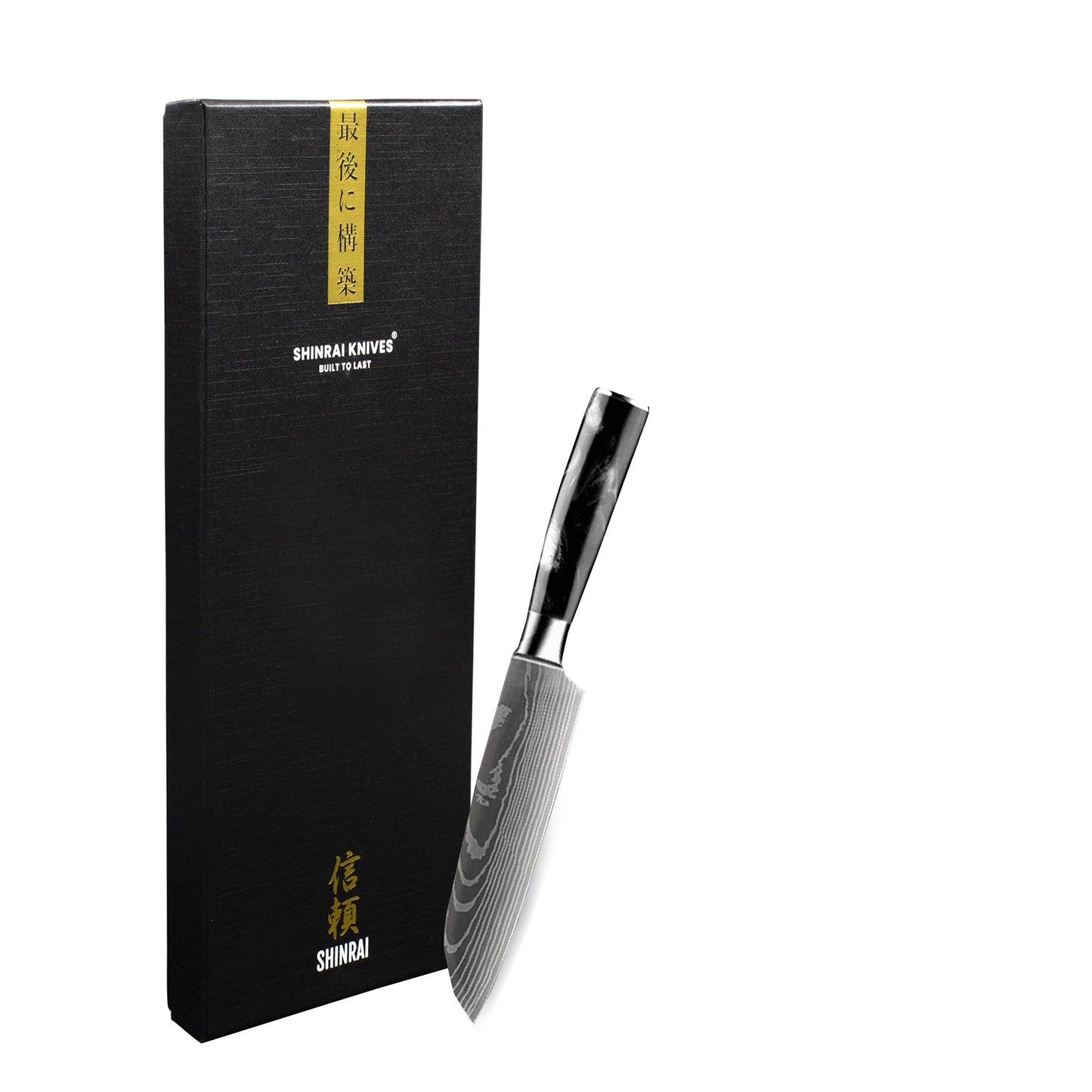 Shinrai Knives - Damascus Print Onyx Santokumesser 13 cm