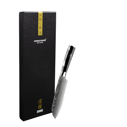 Shinrai Knives - Damascus Print Onyx Santokumesser 13 cm