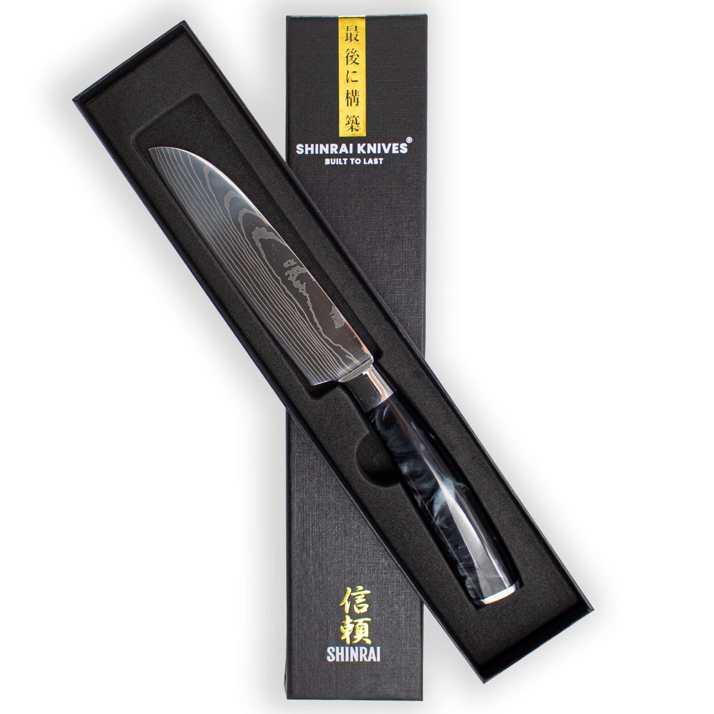 Shinrai Knives - Damascus Print Onyx Santokumesser 13 cm