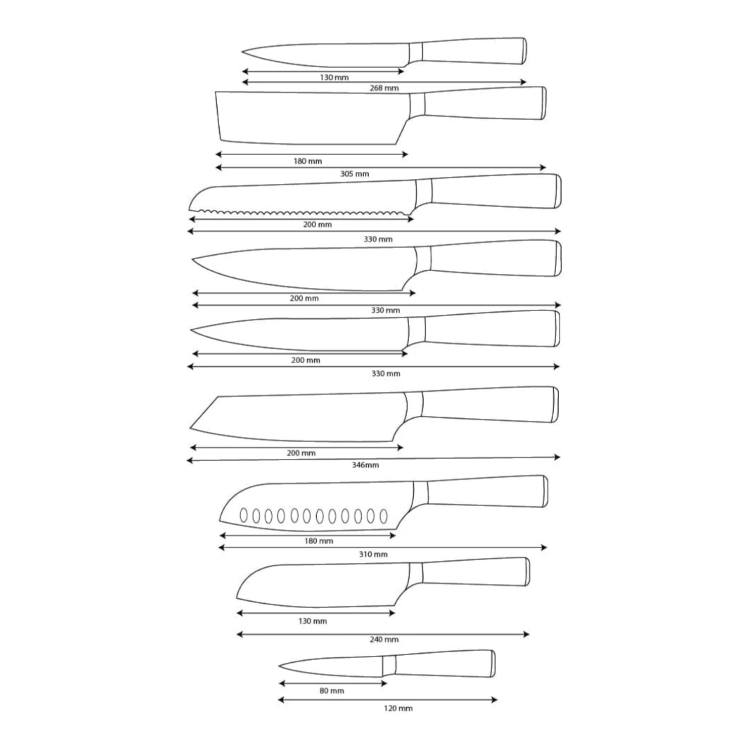Shinrai Knives - Damascus Print 9-teiliges Messerset