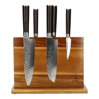 Hammered Damask BR 5-teiliges Messerset + magnetischer Messerblock doppelseitig