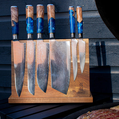 Shinrai Japan - Ensemble de couteaux Damas 6 pièces Epoxy Sapphire + bloc de couteaux magnétique