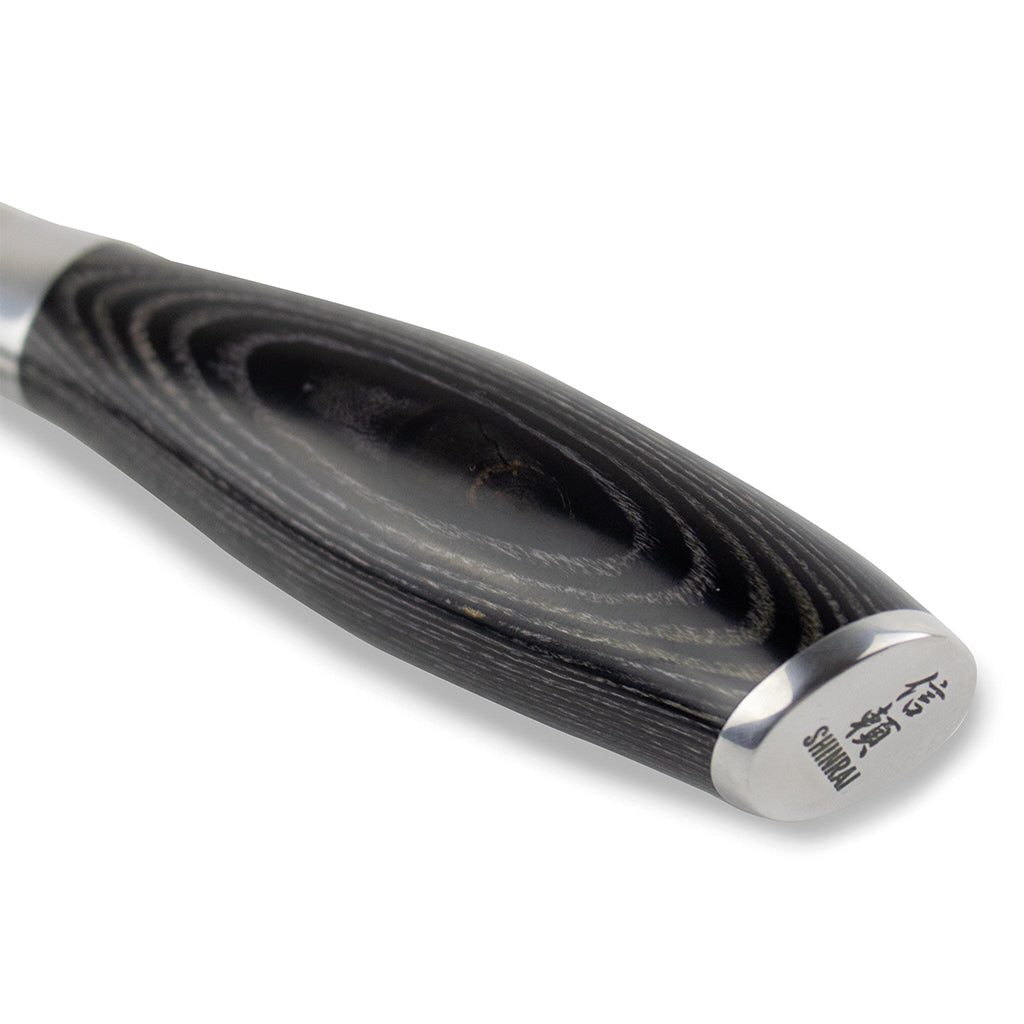 Shinrai Japan - Ensemble de couteaux 6 pièces en bois Damask Pakka + bloc de couteaux magnétique Scalae - Bois d&#39;acacia