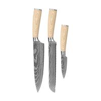 Shinrai Knives - Akari Damast-Optik 3-teiliges Set - Kochmesser + Brotmesser + Schälmesser